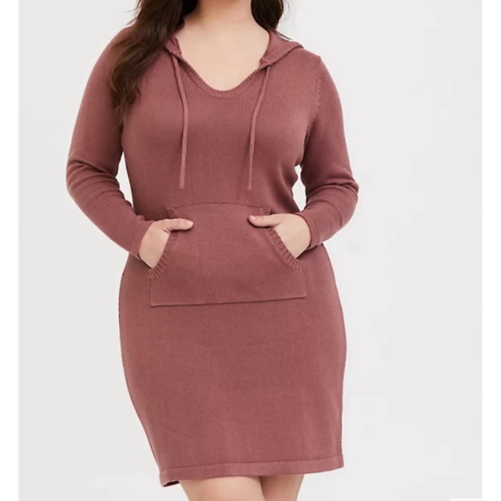 Torrid Walnut Pink Hooded Sweater Knit Dress 0X NWT Drawstring Pocket